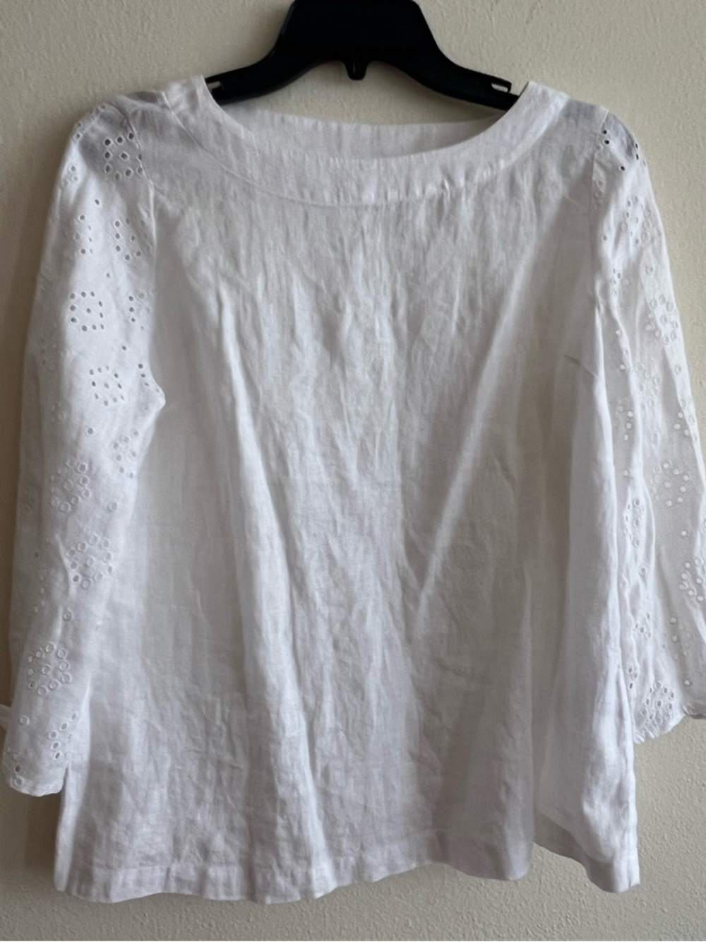 New 100% Linen Charter Club Luxury White Eyelet Tie-Sleeve Blouse Size XS - Picture 10 of 10